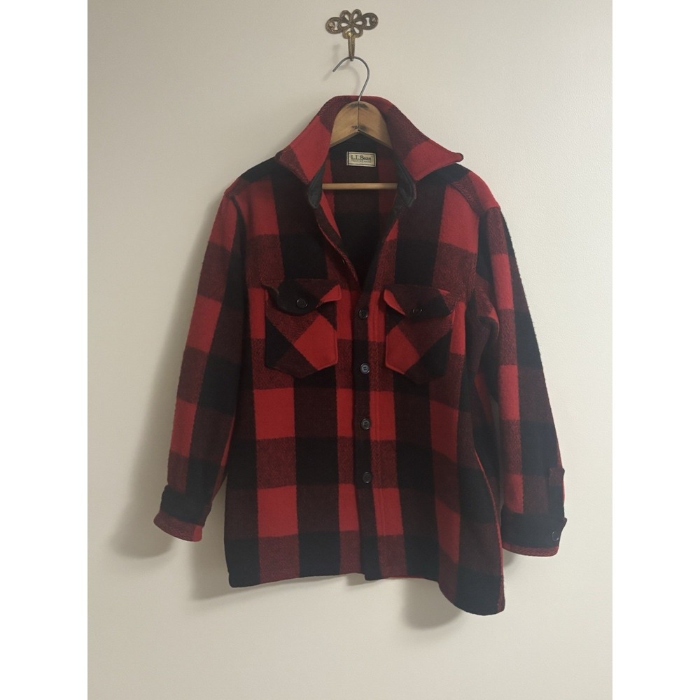 Vintage 1950s LL Bean Buffalo Plaid Macinaw Wool Hunting Shirt Jacket Medium